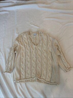 Cream Cable Knit V-Neck Women's Sweater